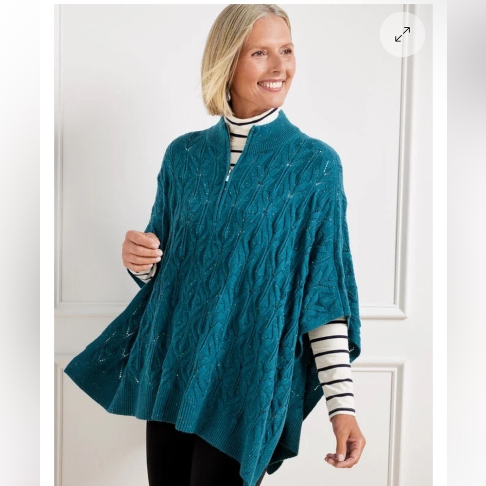 Talbots Teal Cable Knit Women's Poncho
